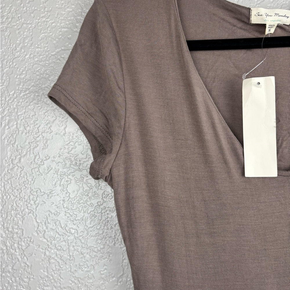 See You Monday Women’s XL Taupe Mauve Short Sleeve Midi Dress - Picture 5 of 9